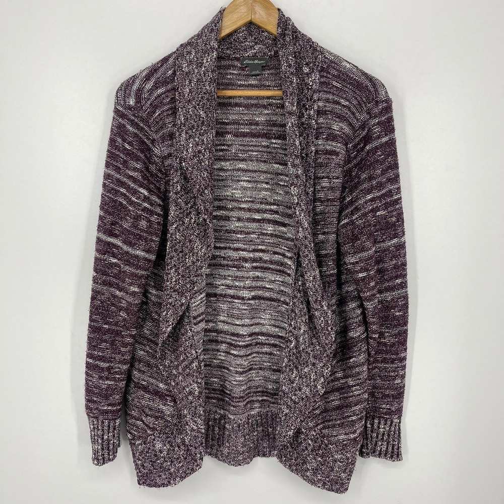 Eddie Bauer Womens Purple Space Dye Open Front Shawl Collar Cardigan Sweater L